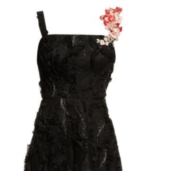 Rickie Freeman Teri Jon Sleeveless Gown Floral Applique Strap Black Size 10 - Picture 3 of 7